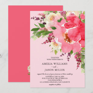 Waterverf Pink Floral Wedding Invitations