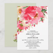 Waterverf Pink Floral Wedding Invitations (Voorkant / Achterkant)