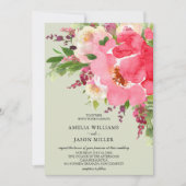 Waterverf Pink Floral Wedding Invitations (Voorkant)