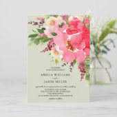 Waterverf Pink Floral Wedding Invitations (Staand voorkant)