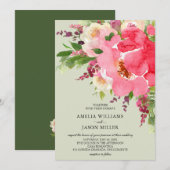 Waterverf Pink Floral Wedding Invitations (Voorkant / Achterkant)