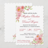 Waterverf Pink Floral Wedding Invites Kaart (Voorkant / Achterkant)