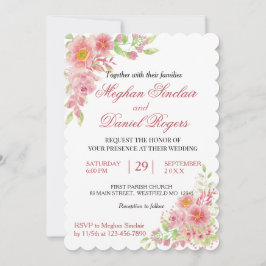 Waterverf Pink Floral Wedding Invites Kaart