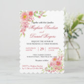 Waterverf Pink Floral Wedding Invites Kaart (Staand voorkant)