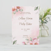 Waterverf Pink Floral Wedding Kaart (Staand voorkant)