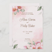 Waterverf Pink Floral Wedding Kaart (Voorkant / Achterkant)
