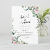 Waterverf Pink Floral Wedding Kaart (Staand voorkant)