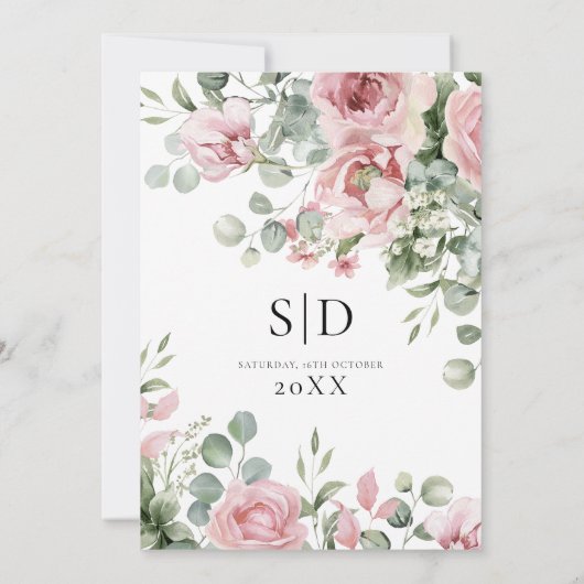 Waterverf Pink Floral Wedding Kaart (Achterkant)