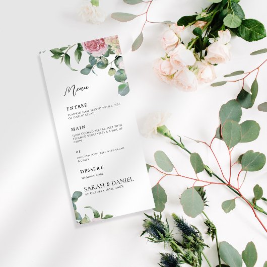 Waterverf Pink Floral Wedding Menu