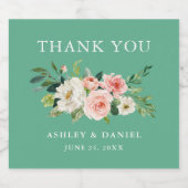 Waterverf Pink Floral Wedding Neo Mint Sparkling Wijnetiket (Enkel label)