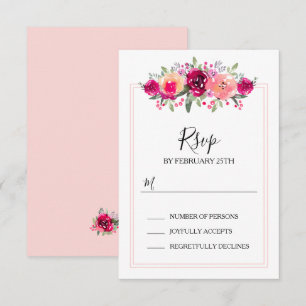 Waterverf Pink Floral Wedding Reception Informatiekaartje