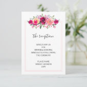 Waterverf Pink Floral Wedding Reception Informatiekaartje (Staand voorkant)