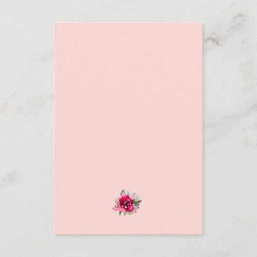 Waterverf Pink Floral Wedding Reception Informatiekaartje (Achterkant)