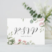 Waterverf Pink Floral Wedding RSVP Kaartje (Staand voorkant)
