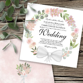 Waterverf Pink Floral Wreath Elegant Wedding Kaart