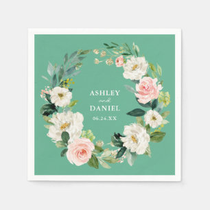 Waterverf Pink Floral Wreath Wedding Neo Mint Servet