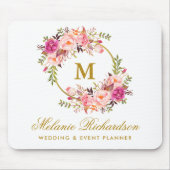 Waterverf Pink Floral Wreatmonogram Gold Muismat (Voorkant)