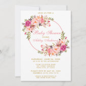 Waterverf Pink Floral Wreator Gold Baby shower Kaart (Voorkant)