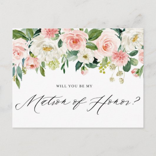 Waterverf Pink Florals Matron of Honor Voorstel Uitnodiging Briefkaart (Voorkant)