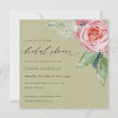 WATERVERF PINK FLOWER FOLIAGE VRIJGEZELLENFEEST KAART (Voorkant)