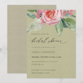 WATERVERF PINK FLOWER FOLIAGE VRIJGEZELLENFEEST KAART (Voorkant / Achterkant)