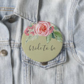 WATERVERF PINK FLOWER GREEN FOLIAGE BRIDE OM TE WO RONDE BUTTON 4,0 CM (In situ)