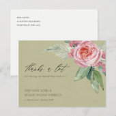 WATERVERF PINK FLOWER GREEN FOLIAGE DANK U BRIEFKAART (Voorkant / Achterkant)