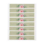 WATERVERF PINK FLOWER GREEN FOLIAGE MONOGRAM ADRESLABEL WIKKEL (Vel)