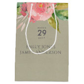 WATERVERF PINK FLOWER GREEN FOLIAGE WEDDING MEDIUM CADEAUZAKJE (Achterkant)