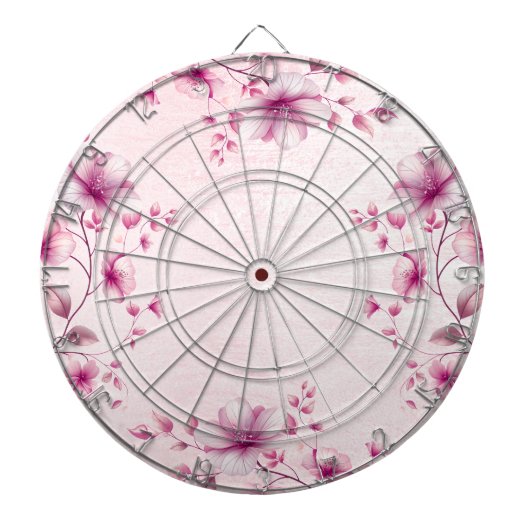Waterverf Pink Flowers Dartboard Dartbord (Voorkant)