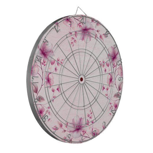 Waterverf Pink Flowers Dartboard Dartbord (Voorkant Links)