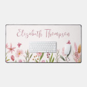 Waterverf Pink Flowers Girly Script Naam Bureaumat (Keyboard & Muis)