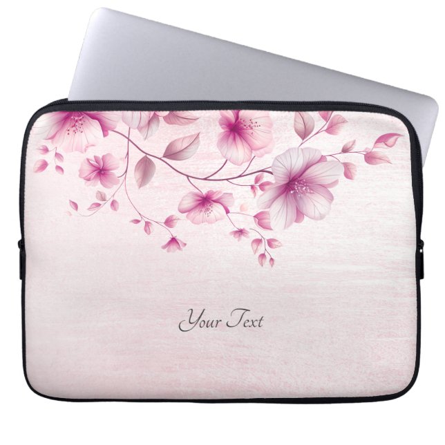 Waterverf Pink Flowers Laptophoes Laptop Sleeve (Voorkant)
