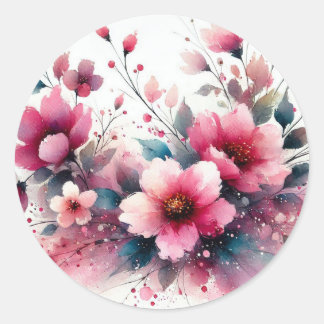 Waterverf Pink Flowers Petal Press Co Ronde Sticker