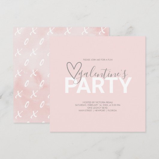 Waterverf Pink Galantine Birthday Party (Voorkant / Achterkant)