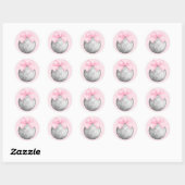 Waterverf Pink Gingham Bow Silver Disco Ball Ronde Sticker (Vel)