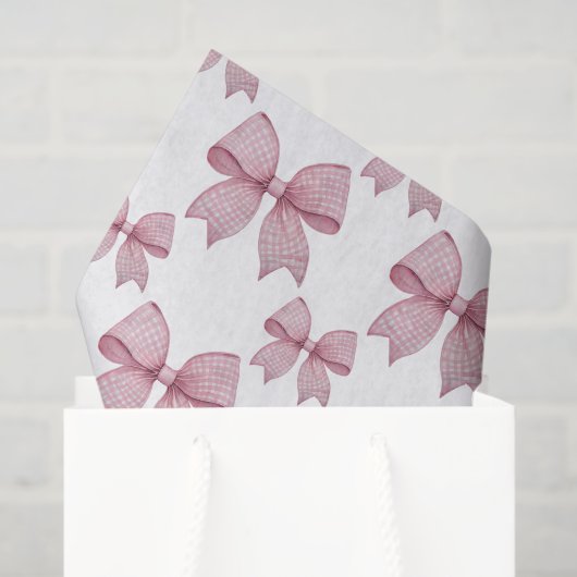 Waterverf Pink Gingham Bow Tissuepapier (Cadeauzakje)