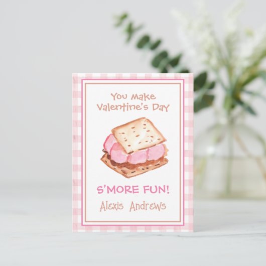 Waterverf Pink Gingham's mores Valentijns Kaarten (Staand voorkant)