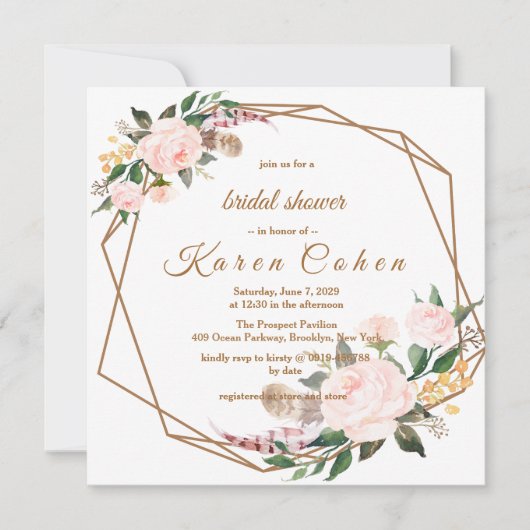 Waterverf Pink Gold Boho Floral Vrijgezellenfeest Kaart (Voorkant)