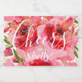 Waterverf Pink Gold Floral Vrijgezellenfeest Mini  Sparkling Wijnetiket (Enkel label)