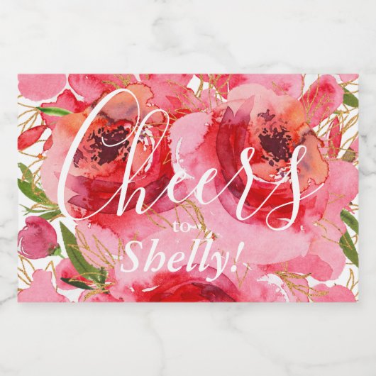 Waterverf Pink Gold Floral Vrijgezellenfeest Mini  Sparkling Wijnetiket (Enkel label)