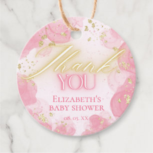 Waterverf Pink & Gold Glitter Elegant Dank u Bedankjes Labels
