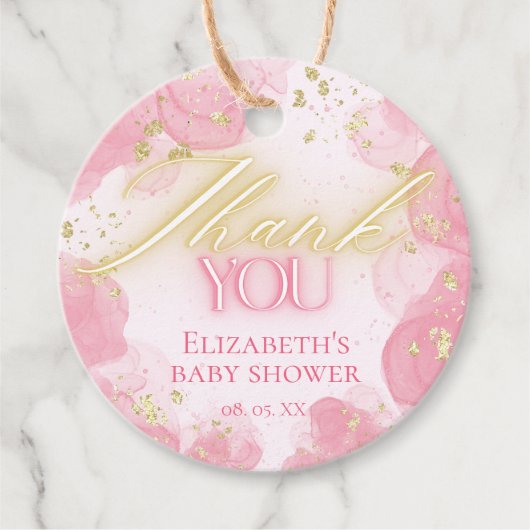 Waterverf Pink & Gold Glitter Elegant Dank u Bedankjes Labels (Voorkant)