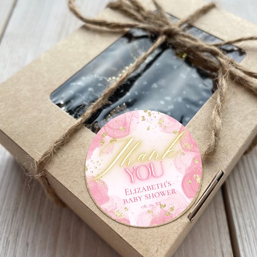 Waterverf Pink & Gold Glitter Elegant Dank u Ronde Sticker