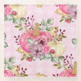 WATERVERF PINK & GOLD PUMPKINS & HERFST FLOWERS GLAZEN ONDERZETTER