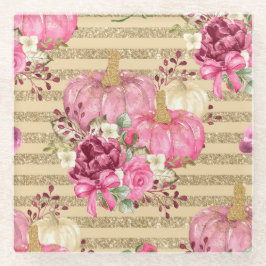 WATERVERF PINK & GOLD PUMPKINS & HERFST FLOWERS GLAZEN ONDERZETTER