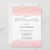 Waterverf Pink Gold Sparkle Birthday Party Kaart (Voorkant)