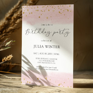 Waterverf Pink Gold Sparkle Birthday Party Kaart