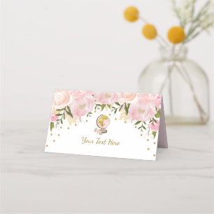 Waterverf Pink Gold Travel Adventure Baby shower Plaatskaartje