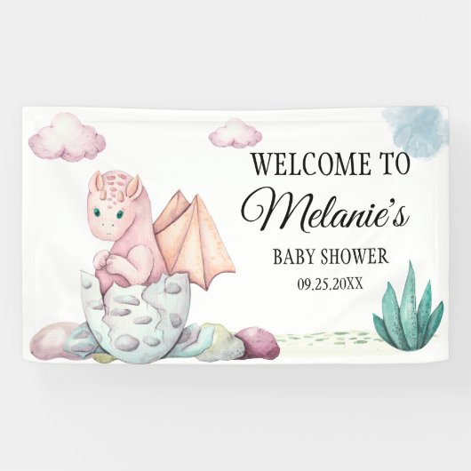 Waterverf Pink Hatching Dragon Pink Clouds Spandoek (Horizontaal)
